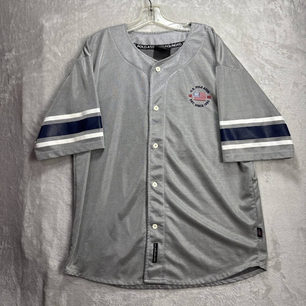 Vintage Y2K U.S. Polo Assn Gray Baseball Jersey Size Large Made In Korea